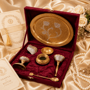 Gold Finish Floral Pooja Thali Set – 7 Pieces