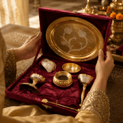 Gold Finish Floral Pooja Thali Set – 7 Pieces