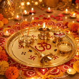 Brass Om Pooja Thali Set – 6 Pieces