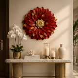 Red Floral Metal Wall Art with LED