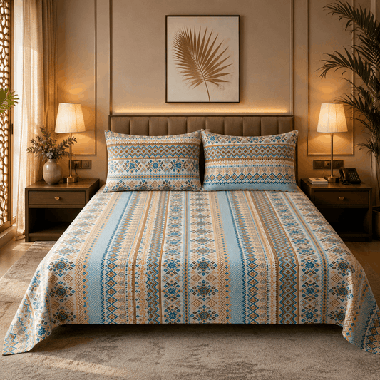 Premium Percale Cotton Fitted Bedsheet Set - Traditional Floral