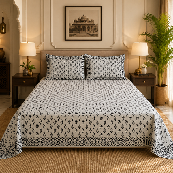 Premium Percale Cotton Fitted Bedsheet Set - Green Floral