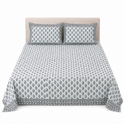 Premium Percale Cotton Fitted Bedsheet Set - Green Floral