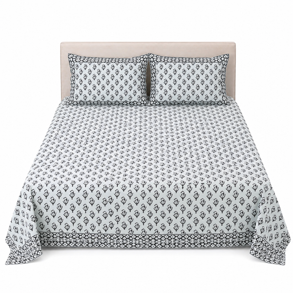 Premium Percale Cotton Fitted Bedsheet Set - Green Floral