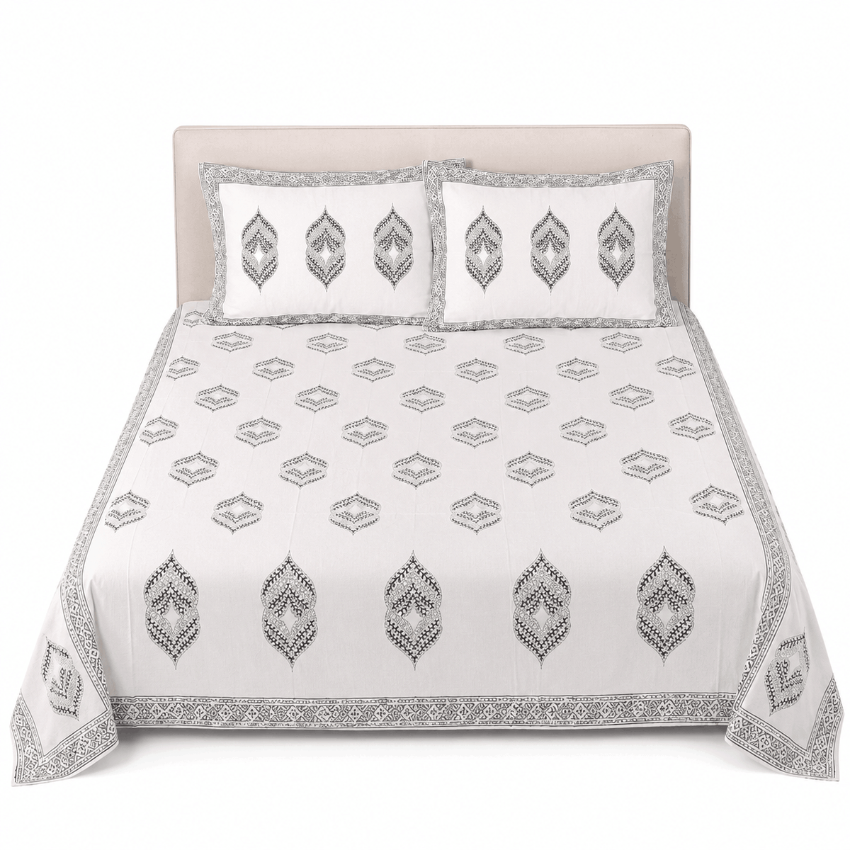 Premium Percale Cotton Fitted Bedsheet Set - Paisley Print