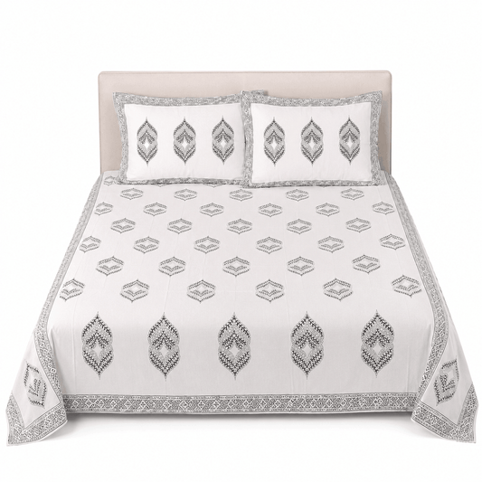 Premium Percale Cotton Fitted Bedsheet Set - Paisley Print