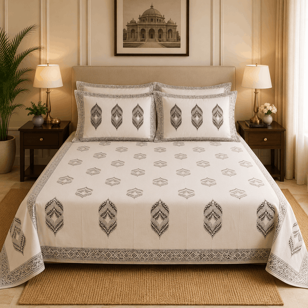 Premium Percale Cotton Fitted Bedsheet Set - Paisley Print