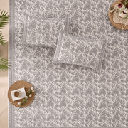 Premium Percale Cotton Fitted Bedsheet Set - Gray Blossom