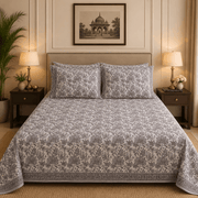 Premium Percale Cotton Fitted Bedsheet Set - Gray Blossom