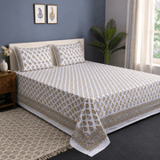 Luxury Premium Cotton Hand Block Printed Bedsheet Set - Green Floral