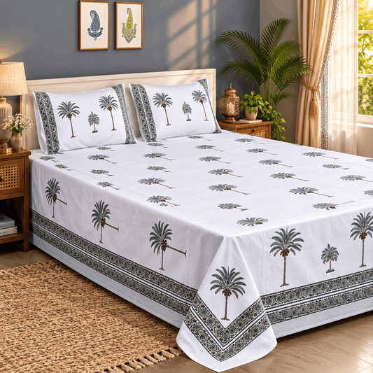 Luxury Premium Cotton Hand Block Printed Bedsheet Set - Mughal Floral