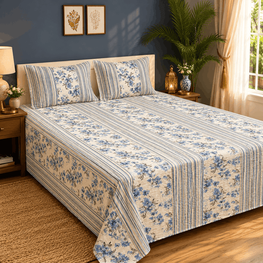 Quilted Bed Cover Set - White Floral