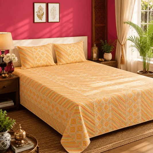 Quilted Bed Cover Set - Yellow Blossom