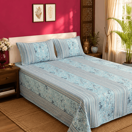Quilted Bed Cover Set - Grey Floral