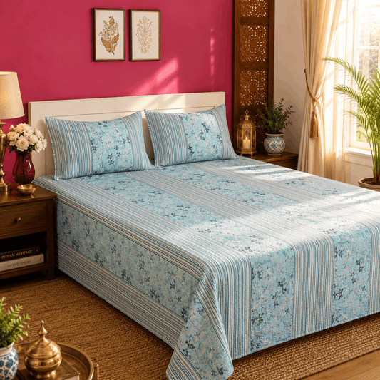 Quilted Bed Cover Set - Grey Floral