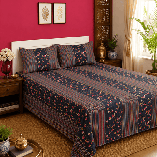 Quilted Bed Cover Set - Grey Vine