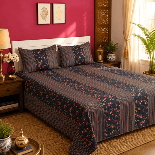 Quilted Bed Cover Set - Grey Vine