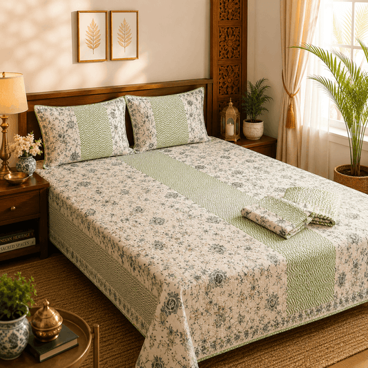 Quilted Bed Cover Set - Mustard Garden