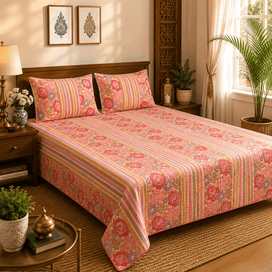 Quilted Bed Cover Set - Rose Flora