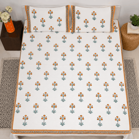 Quilted Bed Cover Set - White Paisley