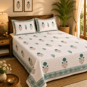Quilted Bed Cover Set - Grey Bloom