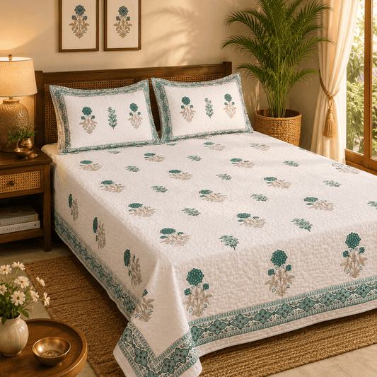 Quilted Bed Cover Set - Grey Bloom