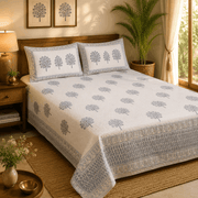 Quilted Bed Cover Set - Grey Floral