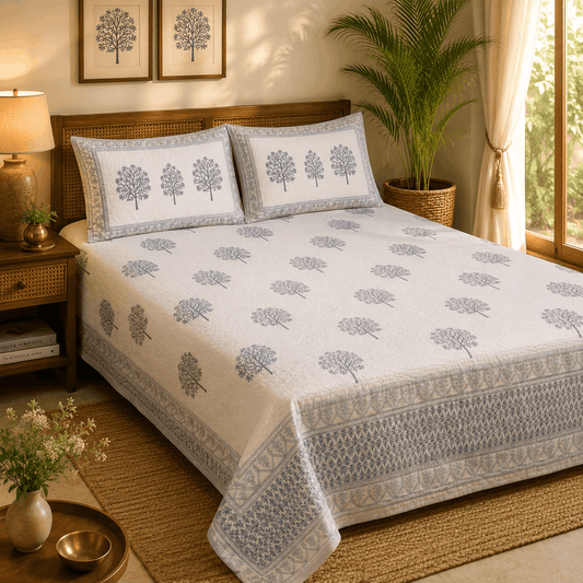 Quilted Bed Cover Set - Grey Floral