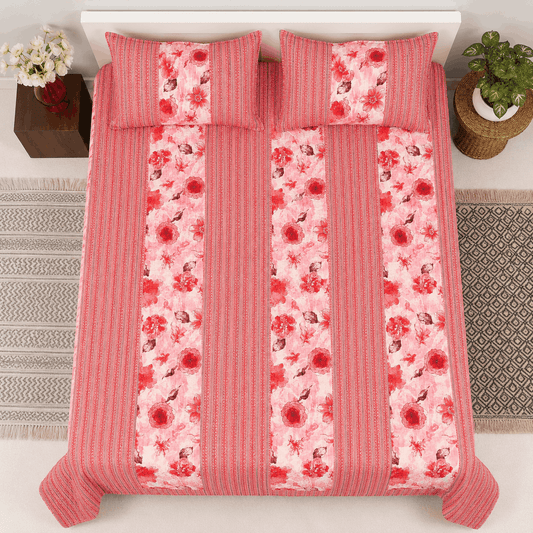 Quilted Bed Cover Set - Pink Garden