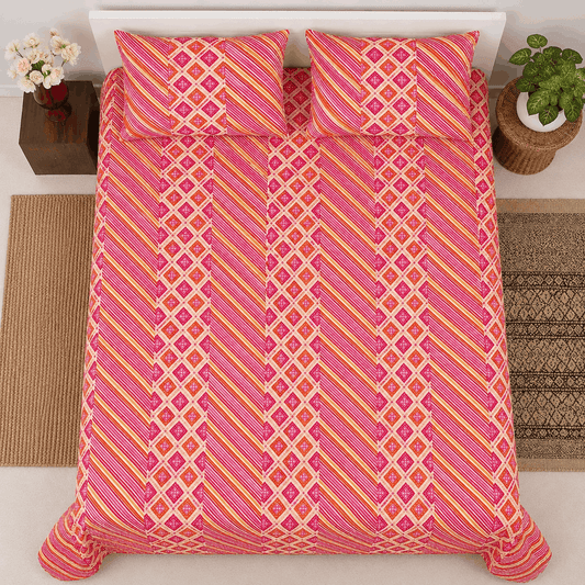 Quilted Bed Cover Set - Pink Blossom