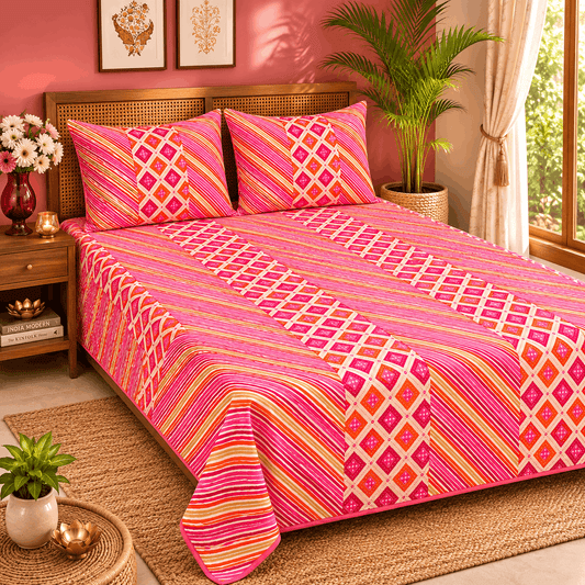 Quilted Bed Cover Set - Pink Blossom