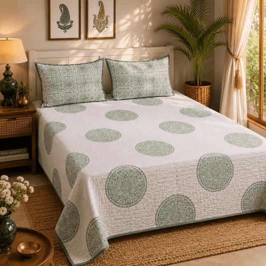 Quilted Bed Cover Set - White Traditional