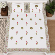Thick Handloom Cotton Block Printed Bedcover Set - Pink Blossom