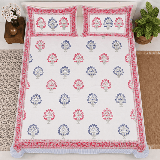 Thick Handloom Cotton Block Printed Bedcover Set - Green Vine