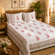 Thick Handloom Cotton Block Printed Bedcover Set - Mughal Floral