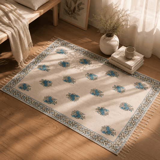 Hand Block Printed Dhurrie - Traditional Paisley