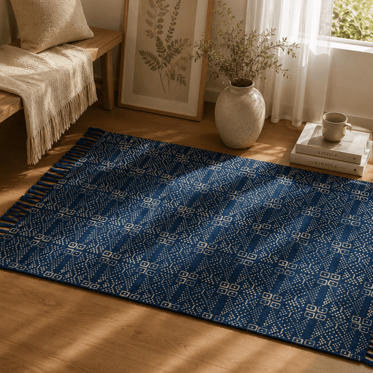 Hand Block Printed Dhurrie - Classic Kilim