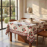 Premium Thick Textured Cotton Table Cover - White Elegant Bloom