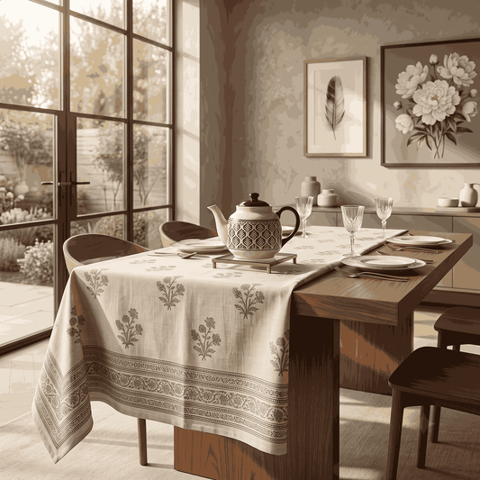 Premium Thick Textured Cotton Table Cover - White Paisley