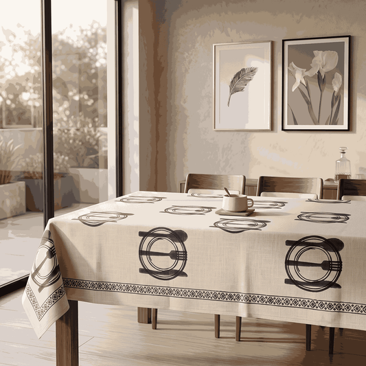 Premium Thick Textured Cotton Table Cover - White Traditional