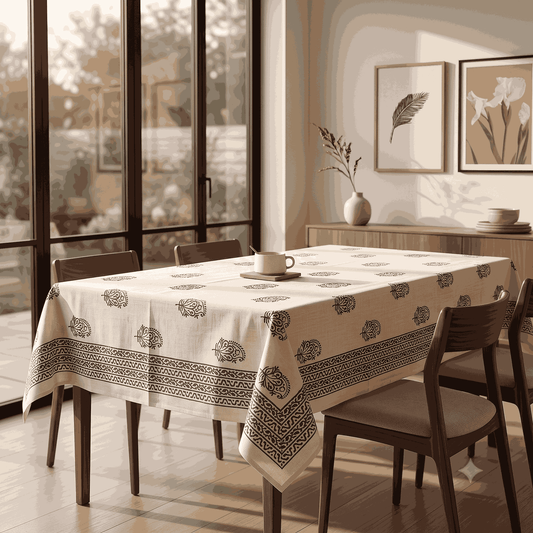 Premium Thick Textured Cotton Table Cover - White Classic Floral