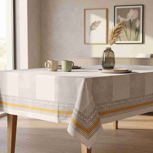 Premium Thick Textured Cotton Table Cover - White Petal Design