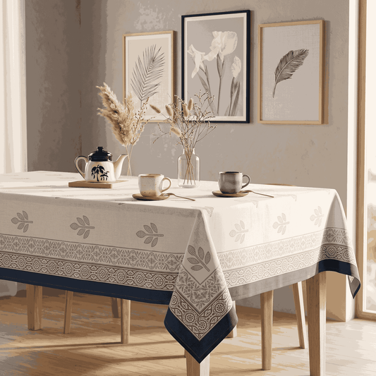 Premium Thick Textured Cotton Table Cover - White Vine