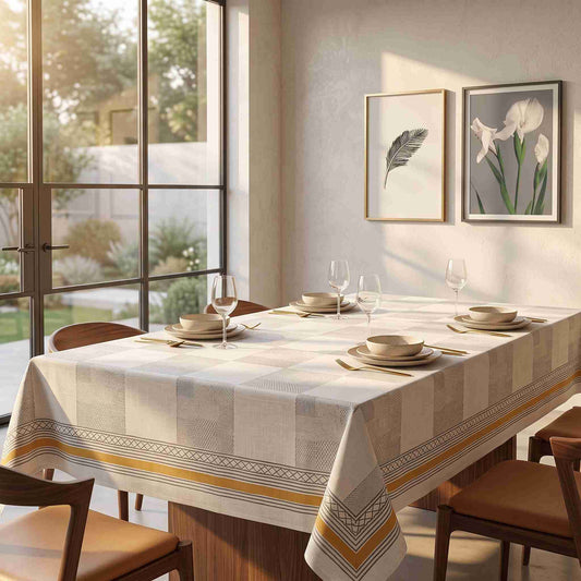 Premium Thick Textured Cotton Table Cover - White Petal Design
