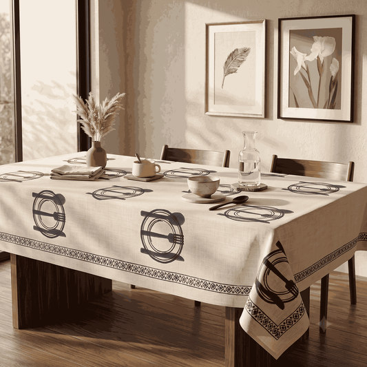 Premium Thick Textured Cotton Table Cover - White Traditional