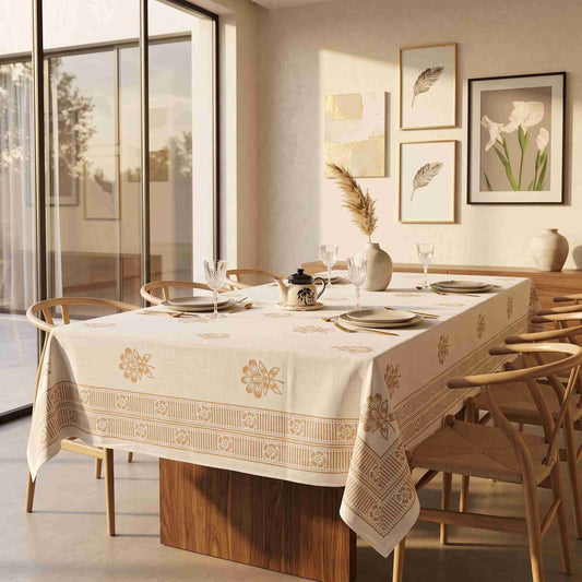 Premium Thick Textured Cotton Table Cover - White Signature Print