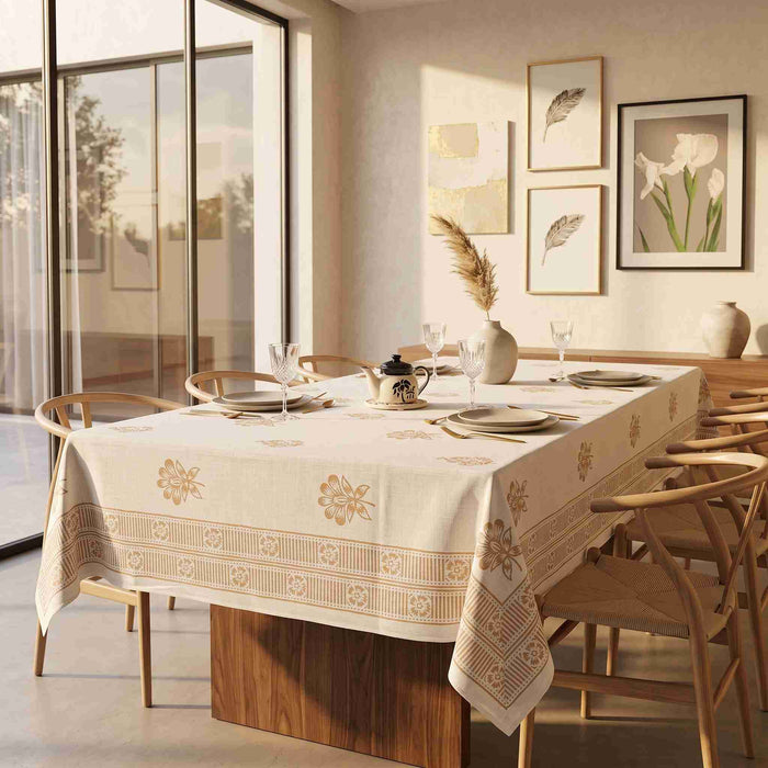 Premium Thick Textured Cotton Table Cover - White Signature Print