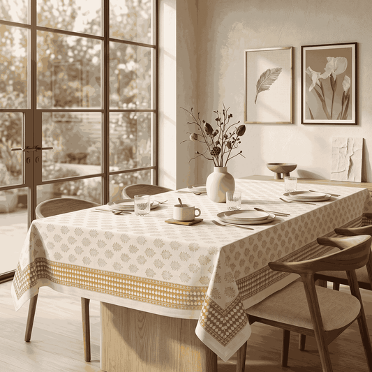 Premium Thick Textured Cotton Table Cover - White Bloom