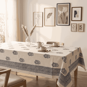 Premium Thick Textured Cotton Table Cover - White Classic Floral
