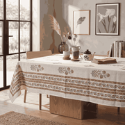 Premium Thick Textured Cotton Table Cover - White Lotus